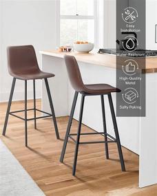 img 3 attached to 🪑 GREATUNE 30" Bar Height Stools (Set of 2) | Mid-Century Modern Faux Leather Bar Stools with Backs | Industrial Pub Kitchen Chairs for Farmhouse & Dining Room | 350 lbs Capacity | Vintage Dark Brown