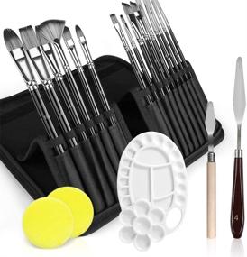 img 4 attached to 🎨 Complete 21Pcs Paint Brush Set with Tray, Palette Knife, Sponges & Carrying Case - Ideal for Artists, Adults & Kids in Acrylic, Oil, Watercolor, Gouache Painting