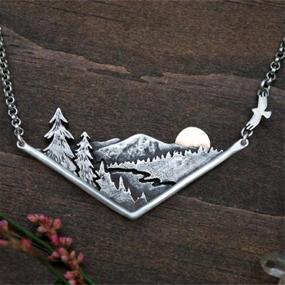 img 3 attached to 🏔️ ANDPAI Vintage 3D Mountain Range Necklace: Bronze Sun Wandering River Mountain Valley Sunset Pendant for Nature Lovers and Climbers