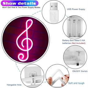 img 2 attached to 🎵 Neon Sign Music Decor - LED Neon Lights Wall Decoration, USB or Battery Powered Creative Music Symbol Night Light Bedroom Living Room Girl Room Decor Bar Party Birthday Gift (Pink)