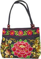 women handmade tote - vintage floral hobo - embroidery shoulder handbags: stylish double side embroidery, two main pockets logo