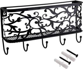 img 2 attached to 🔑 Organize Your Entryway in Style with Cedilis Black Key Holder & Mail Shelf: Metal Rack for Keys, Letters, Leash