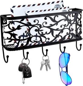 img 4 attached to 🔑 Organize Your Entryway in Style with Cedilis Black Key Holder & Mail Shelf: Metal Rack for Keys, Letters, Leash