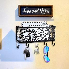 img 3 attached to 🔑 Organize Your Entryway in Style with Cedilis Black Key Holder & Mail Shelf: Metal Rack for Keys, Letters, Leash