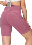 🩳 eyesoul women's 7-inch biker running shorts: high waist yoga shorts with 4 pockets and zipper logo