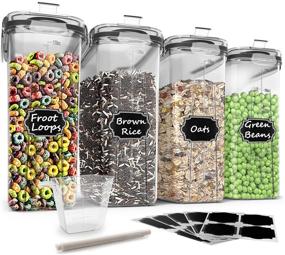 img 4 attached to 🥣 Wildone Airtight Cereal Storage Containers - Set of 4 (4L/135.3oz) for Flour, Sugar, Snacks, Baking Supplies - Leak-proof with Black Locking Lids