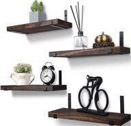 🪵 rustic wood floating shelves set of 4 - perfect wall shelf for farmhouse style bathroom, kitchen, bedroom, and living room décor in dark brown logo