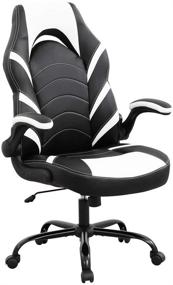 img 4 attached to 🎮 Premium White Gaming Chair: Office & PC Computer Chair with Lumbar Support, Flip-up Arms, and E-Sport PU Leather - Rolling Swivel Desk Chair for Men