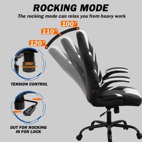 img 3 attached to 🎮 Premium White Gaming Chair: Office & PC Computer Chair with Lumbar Support, Flip-up Arms, and E-Sport PU Leather - Rolling Swivel Desk Chair for Men