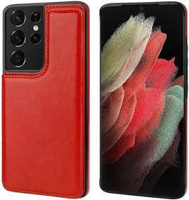 img 2 attached to Premium Red Wallet Case for Samsung Galaxy S21 Ultra: ONETOP Compatible, PU Leather, Card Holder, Kickstand, Magnetic Clasp, Shockproof Cover