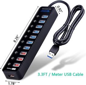 img 3 attached to 🔌 High-Speed USB 3.0 Hub - 7 USB 3.0 Data Ports + 4 USB Smart Charging Ports with Individual On/Off Switch, 10 Port USB Powered Hub for PC, HDD Disk, Mac, PS4, Xbox One, XPS, Surface Pro