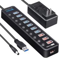🔌 high-speed usb 3.0 hub - 7 usb 3.0 data ports + 4 usb smart charging ports with individual on/off switch, 10 port usb powered hub for pc, hdd disk, mac, ps4, xbox one, xps, surface pro logo