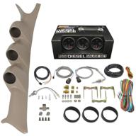 🔌 glowshift diesel gauge package for ford super duty f-250 f-350 6.0l 7.3l power stroke 1999-2007 - black 7 color 60 psi boost, 1500f egt &amp; transmission temp gauges - tan triple pillar pod logo