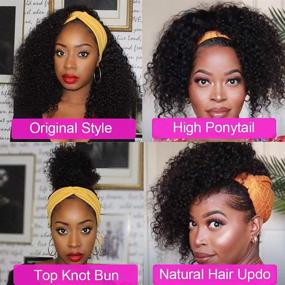 img 3 attached to 🎀 Versatile Headband Wig: Curly Human Hair Machine Made Wig for Black Women, Deep Wave Style, Natural Color - 150% Density, No Lace Front (12inch)