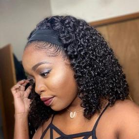 img 4 attached to 🎀 Versatile Headband Wig: Curly Human Hair Machine Made Wig for Black Women, Deep Wave Style, Natural Color - 150% Density, No Lace Front (12inch)