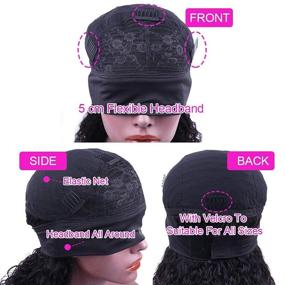 img 1 attached to 🎀 Versatile Headband Wig: Curly Human Hair Machine Made Wig for Black Women, Deep Wave Style, Natural Color - 150% Density, No Lace Front (12inch)