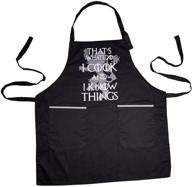 🔥 game of thrones inspired 100% cotton black apron - adjustable strap - unisex cook's essential with 2 grey tone pockets logo