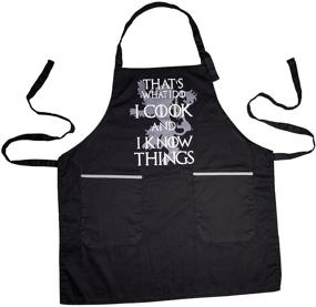 img 4 attached to 🔥 Game of Thrones Inspired 100% Cotton Black Apron - Adjustable Strap - Unisex Cook's Essential with 2 Grey Tone Pockets