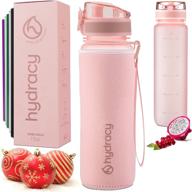 hydracy water bottle with time marker - 500 ml 17 oz bpa free - leak proof & no sweat - gym bottle with fruit infuser - ideal fitness or sports gift - rose gold logo