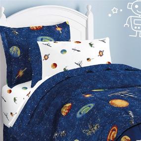 img 3 attached to 🛏️ Dream Factory Kids Twin Bedding Set, Blue Outer Space Satellites, Easy-Wash Super Soft Comforter with Bedskirt - 6-Piece Complete Set