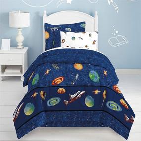 img 4 attached to 🛏️ Dream Factory Kids Twin Bedding Set, Blue Outer Space Satellites, Easy-Wash Super Soft Comforter with Bedskirt - 6-Piece Complete Set