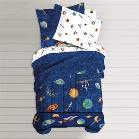 img 1 attached to 🛏️ Dream Factory Kids Twin Bedding Set, Blue Outer Space Satellites, Easy-Wash Super Soft Comforter with Bedskirt - 6-Piece Complete Set