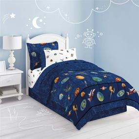 img 2 attached to 🛏️ Dream Factory Kids Twin Bedding Set, Blue Outer Space Satellites, Easy-Wash Super Soft Comforter with Bedskirt - 6-Piece Complete Set