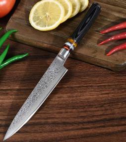 img 1 attached to 🔪 Ultimate Utility Chef Knife: Japanese Damascus Steel 6 Inch Blade for Precision Kitchen Cutting - High Carbon 67-Layer & Ultra Sharp - Perfect Gift Box Included