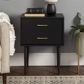 img 3 attached to 🌟 Stylish and Functional: Walker Edison Evie Mid-Century Modern 2-Drawer Side Table Set - 2 Pack, Black