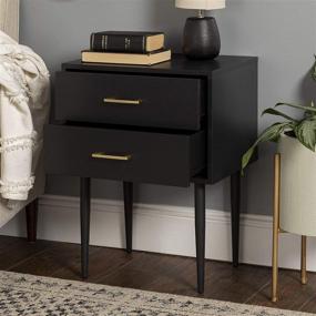 img 2 attached to 🌟 Stylish and Functional: Walker Edison Evie Mid-Century Modern 2-Drawer Side Table Set - 2 Pack, Black