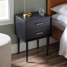 img 4 attached to 🌟 Stylish and Functional: Walker Edison Evie Mid-Century Modern 2-Drawer Side Table Set - 2 Pack, Black