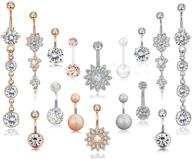 💎 fibo steel 16-piece set of 14g stainless steel dangle belly button rings - navel barbell body jewelry piercing kit logo