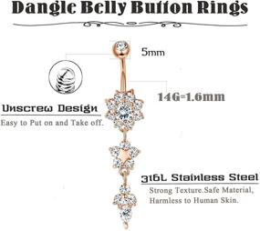 img 1 attached to 💎 FIBO STEEL 16-Piece Set of 14G Stainless Steel Dangle Belly Button Rings - Navel Barbell Body Jewelry Piercing Kit