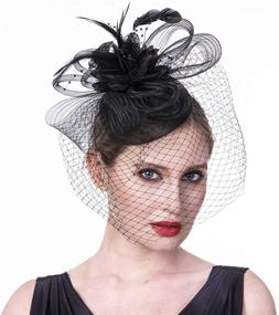 img 2 attached to 👒 Stylish Black Fascinators Headband: Women's Kentucky FM04 Accessories