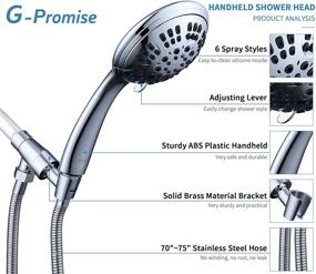img 2 attached to 🚿 G-Promise High Pressure Hand Held Shower Head with 6 Spray Settings and Solid Brass Arm Mount - Chrome Finish
