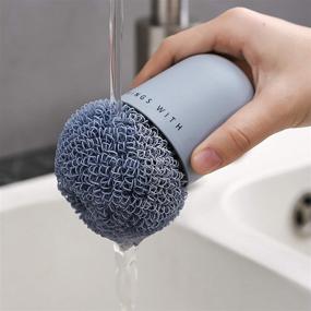 img 2 attached to Blue Kitchen Scrub Dish Brush - Palm-held Non-Scratch Dish Scrubber with Scouring Pads, Polyester Scourer for Stovetop - Scratch Free
