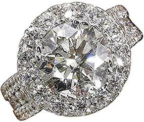 img 1 attached to 💎 Wedding Promise Ring for Women - 18K White Gold Plated CZ Rings, 925 Sterling Silver, 3 Carat Round Cut Halo Wedding Ring WR01 (Size 9)