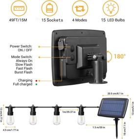 img 2 attached to 🌞 Solar Powered Outdoor Lights for Patio: 49 Ft 16 Shatterproof S14 LED Bulbs with 4 Modes, Waterproof Solar String Lights for Garden Party Wedding Decor in Warm White