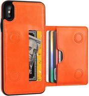 📱 kihuwey iphone xs max wallet case: durable shockproof design with credit card holder & kickstand in orange logo