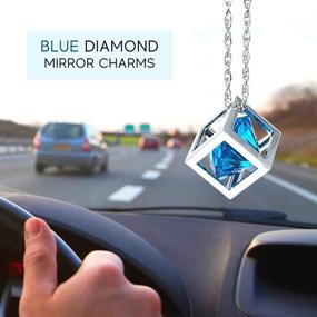img 3 attached to 💎 Blue Diamond Cube Crystal Car Rear View Mirror Charms - Bling Car Accessories, Sun Catcher Hanging Ornament with Chain - Car Charm and Home Decor Ornament (Blue)