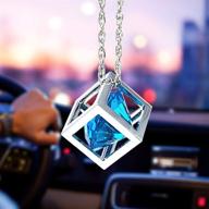 💎 blue diamond cube crystal car rear view mirror charms - bling car accessories, sun catcher hanging ornament with chain - car charm and home decor ornament (blue) logo