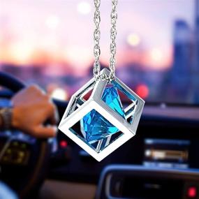 img 4 attached to 💎 Blue Diamond Cube Crystal Car Rear View Mirror Charms - Bling Car Accessories, Sun Catcher Hanging Ornament with Chain - Car Charm and Home Decor Ornament (Blue)