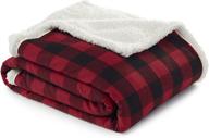 🏕️ eddie bauer home plush sherpa fleece throw - soft & cozy reversible blanket, perfect for travel, camping, and home - cabin plaid red logo