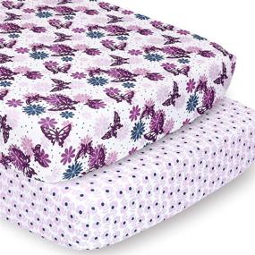 img 4 attached to The Peanutshell Baby Girls' Crib Sheet Set, 2-Pack – Purple Butterfly & Purple Ditsy Floral Designs