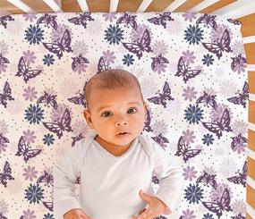 img 3 attached to The Peanutshell Baby Girls' Crib Sheet Set, 2-Pack – Purple Butterfly & Purple Ditsy Floral Designs