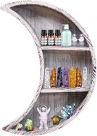 🌙 moon shelf room decor: crystal shelf with reversible wooden essential oil holder - retro white color wall mounted floating shelves logo