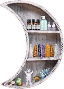 img 4 attached to 🌙 Moon Shelf Room Decor: Crystal Shelf with Reversible Wooden Essential Oil Holder - Retro White Color Wall Mounted Floating Shelves