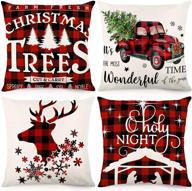 🎄 cdwerd christmas pillow covers 18x18 - black and red buffalo plaid outdoor christmas throw pillowcase set of 4 - farmhouse cushion case for home decorations logo