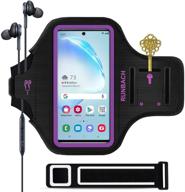 runbach galaxy note 10+ armband: sweatproof sportband with fingerprint touch, key holder & card slot - purple logo