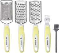 stainless steel cheese grater and zester set (4 pcs - yellow) - sharp stainless steel blade grater for chocolate/lemon/cheese, lemon zester - comfortable grip design for kitchen, includes free brush логотип